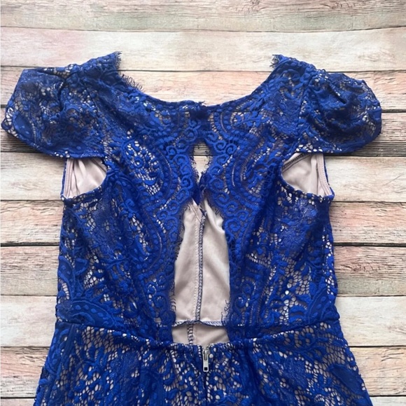 Hello Molly Dark Blue Bodycon Lace Dress Sz 12 - Picture 6 of 8